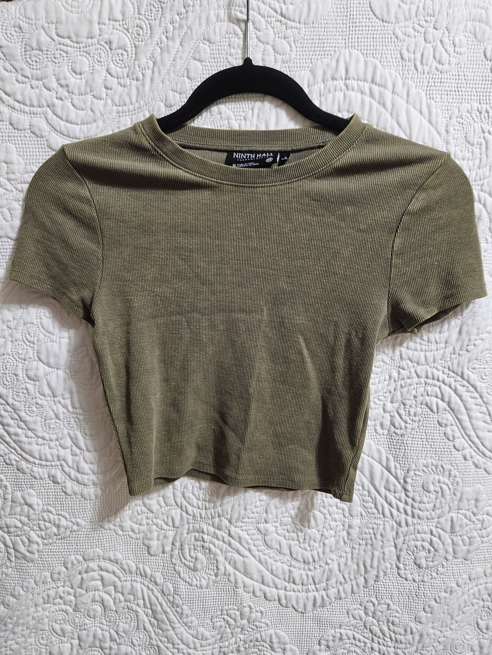 Women's Olive Green Ribbed Crop Tee